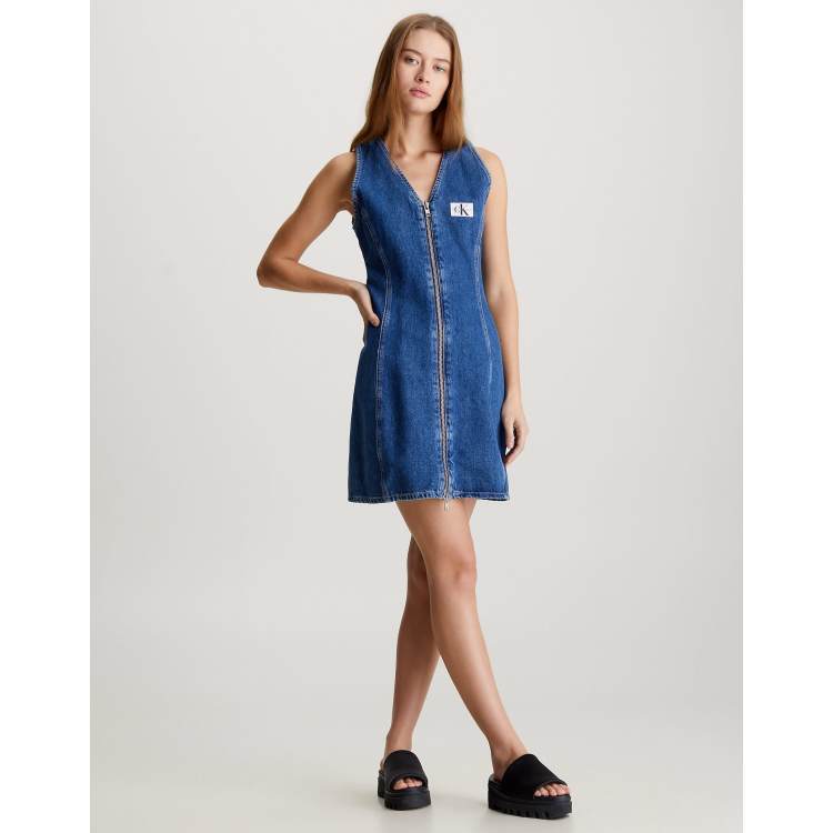calvin klein denim dress zipper Calvin Klein Denim Trucker Mini Dress In Asteroid Cloud - 60% Off