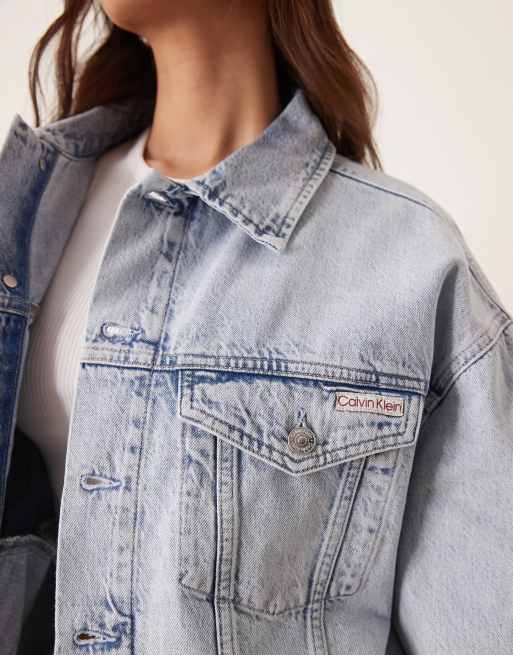 Calvin Klein Jeans - Denimjakke med firkantet pasform i lys vask, 4 af 4