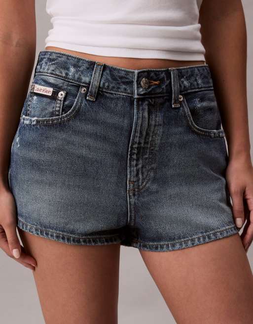 Calvin Klein Jeans distressed denim hot pants in dark wash, 5 of 5