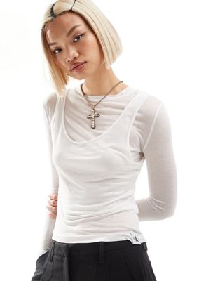 Calvin Klein Jeans double layer sheer top in white