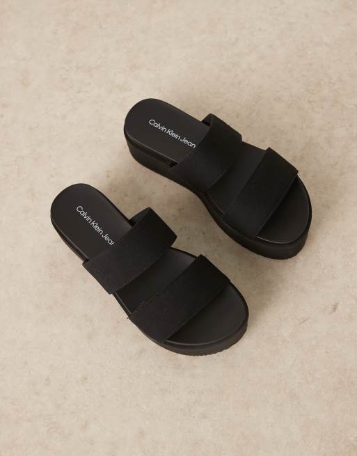 Calvin Klein Jeans double strap flatform sandals in black