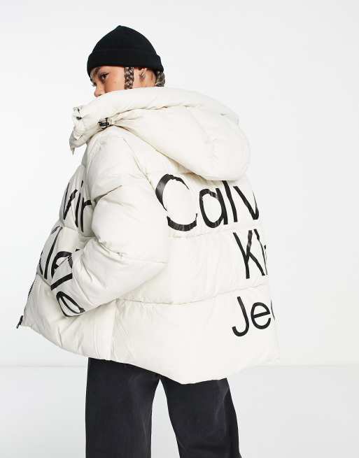 Calvin Klein Jeans - Doudoune à capuche avec logo oversize en plusieurs parties - Coquille d'œuf , 2 de 4