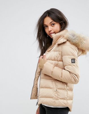 down padded coat with fur hood