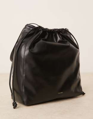 Calvin Klein Jeans Est.1978 Drawstring Leather Tote Bag In Black