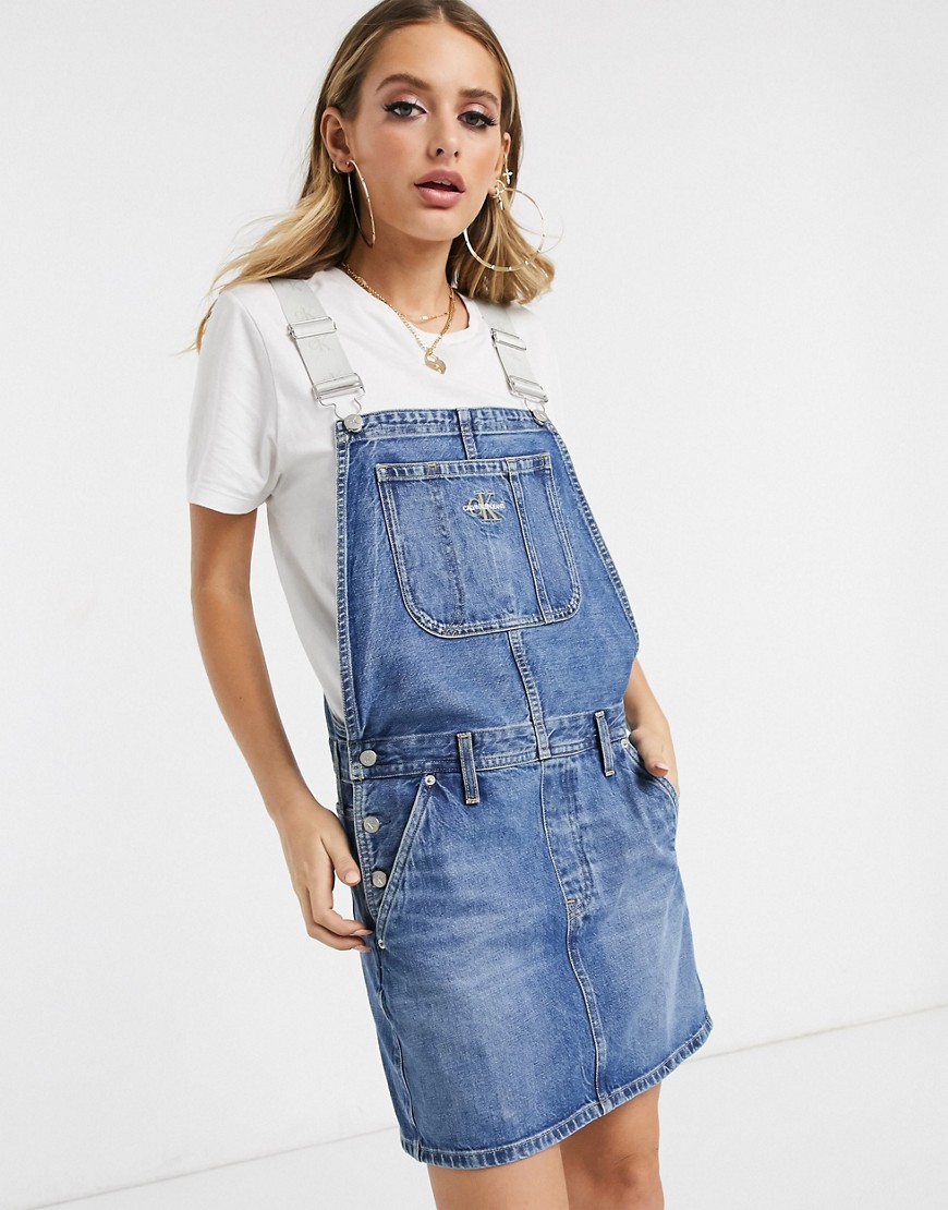 Calvin Klein Jeans dungaree dress with logo adjustable straps-Blue