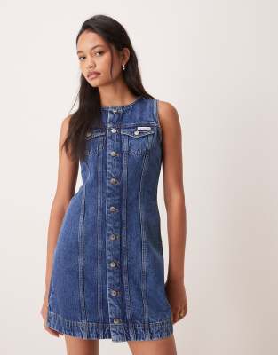 Calvin Klein Jeans - Durchgeknöpftes Mini-Jeanskleid in Blau