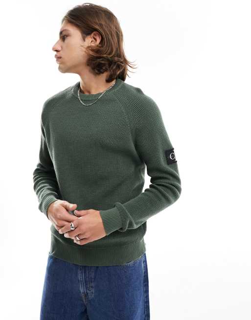 Calvin Klein Jeans - Easy trui met badge in tijmgroen