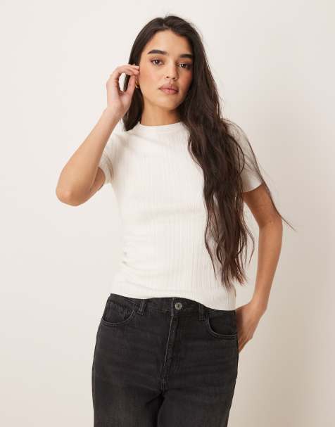 Calvin Klein Jeans - Ecrufarvet ribstrikket T-shirt - view 1