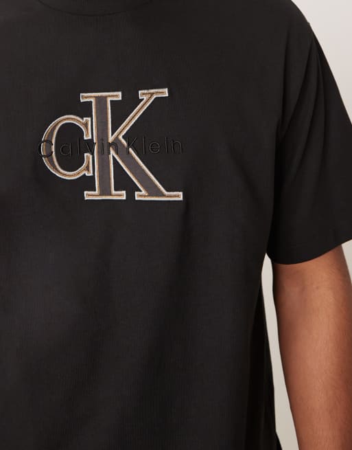 Calvin Klein Jeans elevated bold centre front stitch logo t-shirt in black, 4 of 5