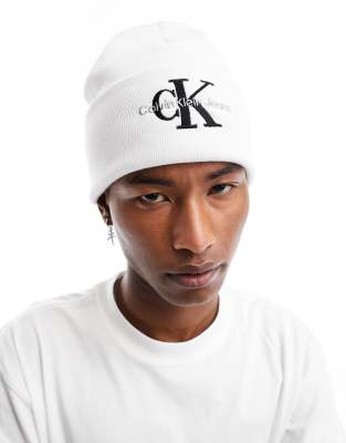 Calvin Klein Jeans embroidered beanie in white - ASOS Price Checker