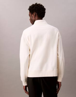Calvin Klein Jeans Est.1978 Calvin Klein Men's Embroidered Logo French Terry Quarter Zip Sweatshirt In White
