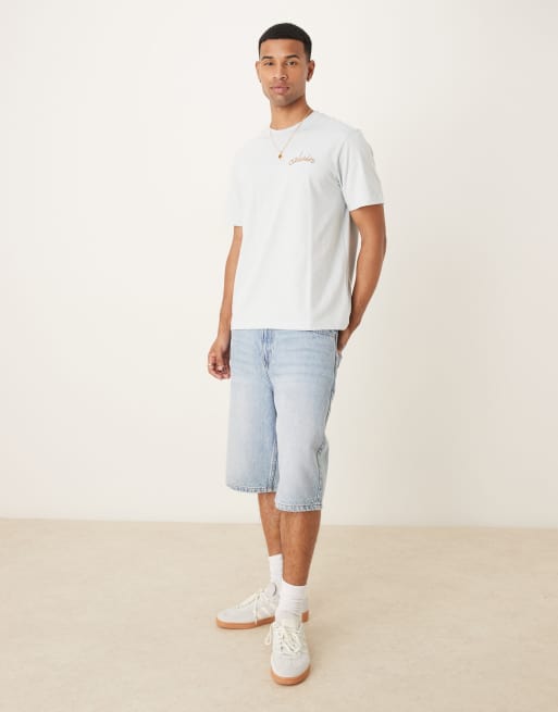 Calvin Klein Jeans embroidered chest logo t-shirt in pale blue, 2 of 4