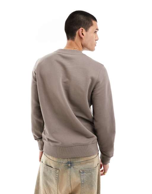 Calvin Klein Jeans embroidered logo crew neck sweatshirt in beige, 2 of 4