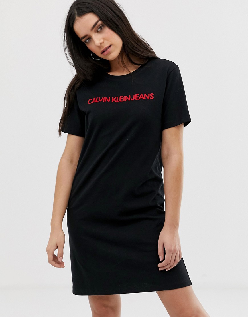 Calvin Klein Jeans embroidered logo t shirt dress-Black