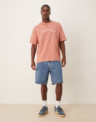 Calvin Klein Jeans Est.1978 Embroidered Logo T-shirt In Pink