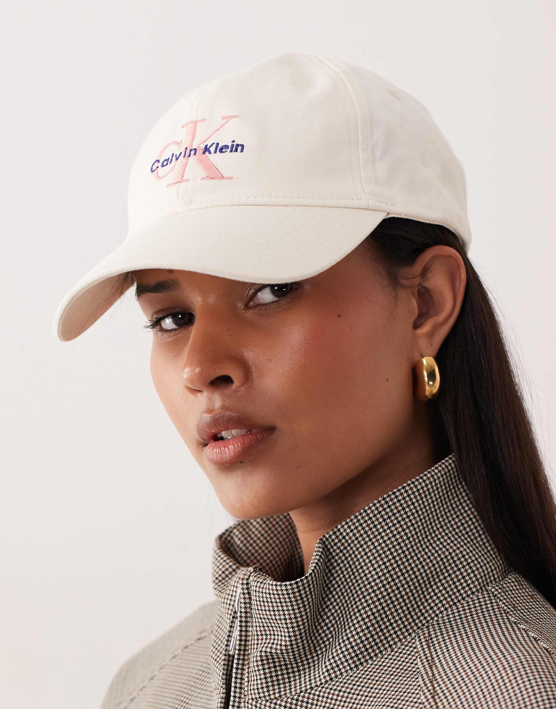 calvin klein jeans embroidered monologo baseball cap in cream