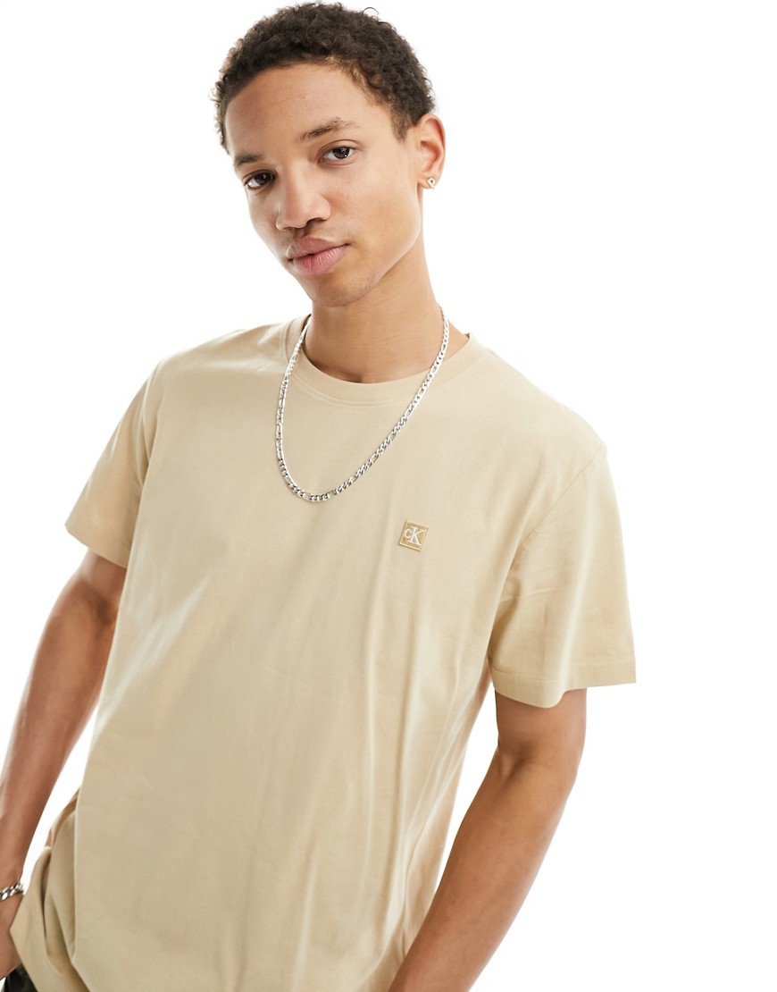 Calvin Klein Jeans embroidery badge t-shirt in sand-Neutral