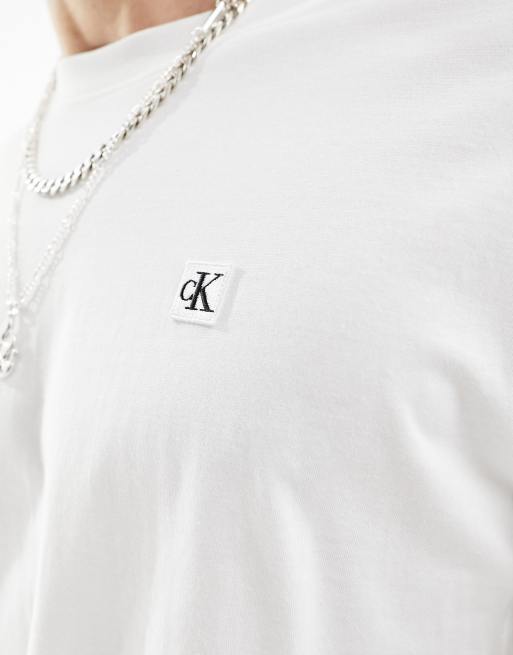 Calvin Klein Jeans embroidery badge t-shirt in white, 2 of 4