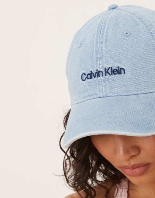 Calvin Klein Jeans embroidery denim cap in light wash | ASOS