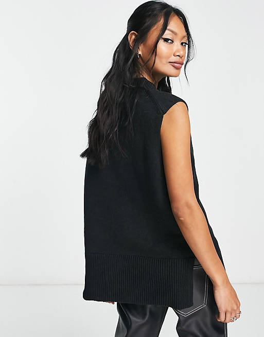 Calvin Klein Jeans embroidery logo mock neck tank top in black | ASOS