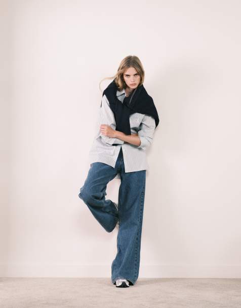 Calvin Klein Jeans embroidery logo shirt in sage stripe - view 1