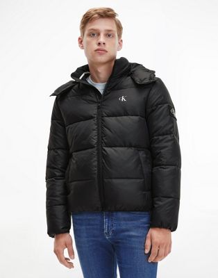Calvin Klein Jeans essential icon logo puffer jacket in black - ASOS Price Checker