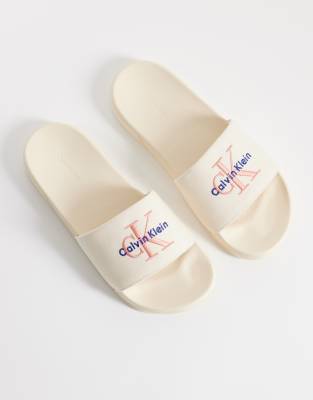 Calvin Klein Jeans Essential Logo Slides In Neutral