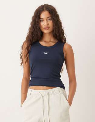 essential rib knit tank top in navy