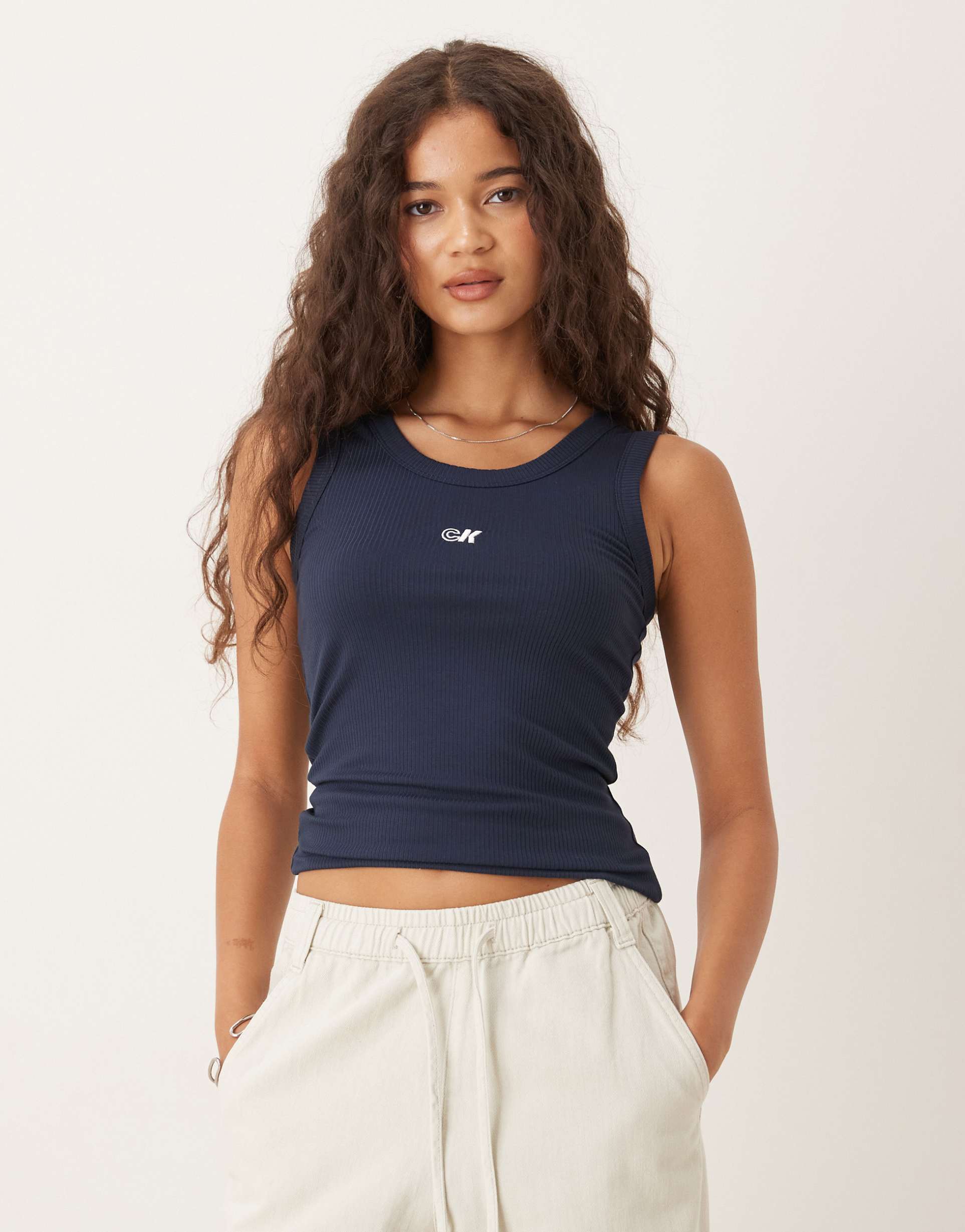 calvin klein jeans essential rib knit tank top in navy