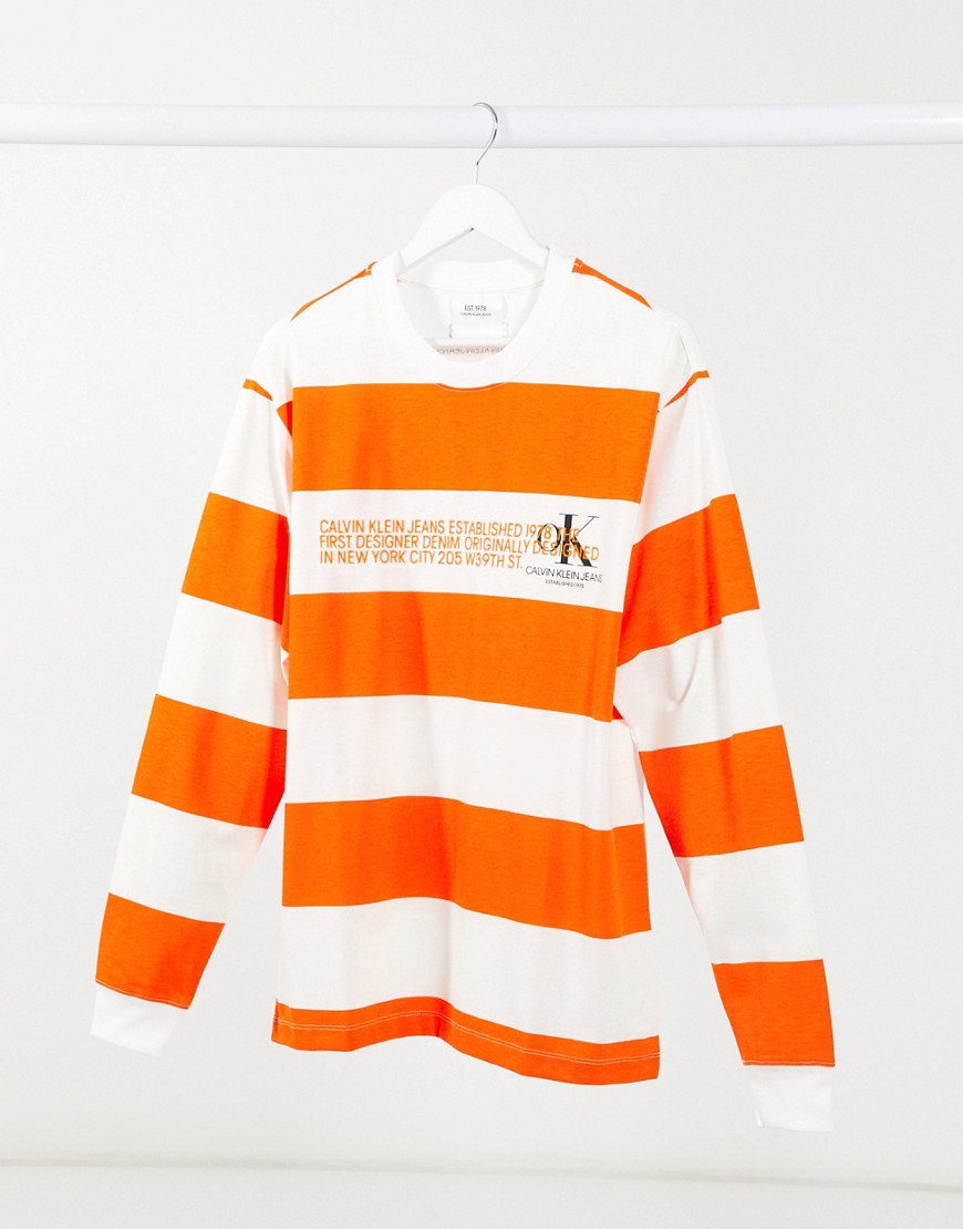 Calvin Klein Jeans Established 1978 striped logo long sleeve t-shirt-Orange