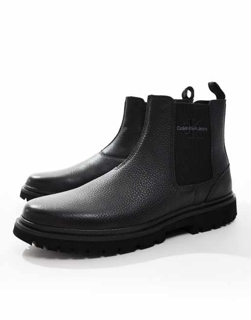 Calvin Klein Jeans EVA mid leather chelsea boots in black ASOS