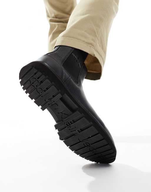 Calvin Klein Jeans EVA mid leather chelsea boots in black, 3 of 4