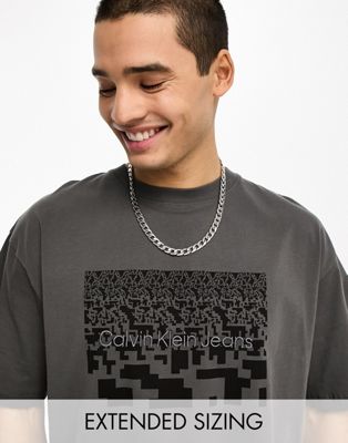 Calvin Klein Jeans graphic oversized t-shirt in grey - exclusive to ASOS - ASOS Price Checker