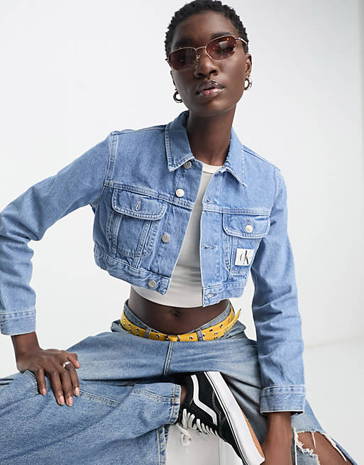Calvin Klein Jeans extreme crop 90s denim jacket in mid wash (part of a set)  | ASOS