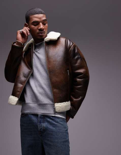 Calvin Klein Jeans faux leather aviator jacket in brown - ASOS Exclusive - view 1