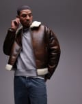 [Calvin Klein Jeans] Calvin Klein Jeans faux leather aviator jacket in brown - ASOS Exclusive XXL Washed Brown