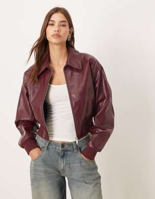 Calvin Klein Jeans Est.1978 Faux Leather Bomber Jacket In Red