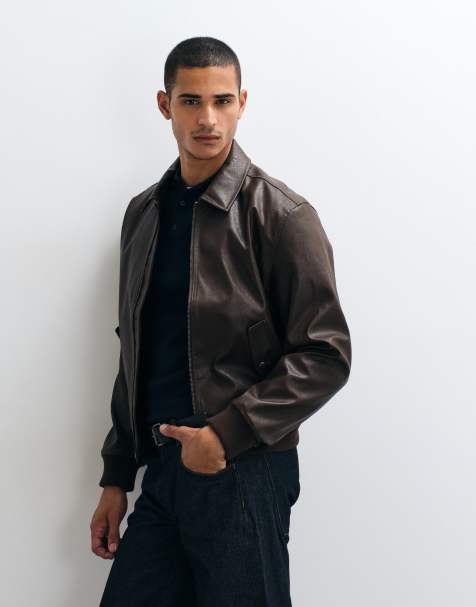 Calvin Klein Jeans faux leather bomber jacket in chocolate brown - view 1
