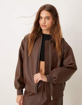 Calvin Klein Jeans faux leather bomber jacket in dark brown