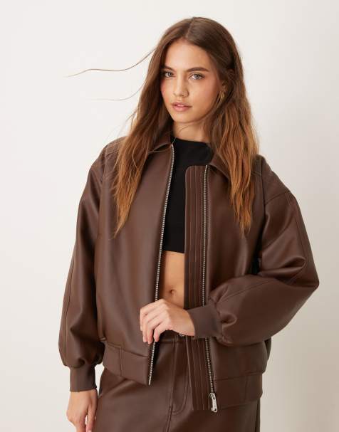 Calvin Klein Jeans faux leather bomber jacket in dark brown - ASOS Exclusive - view 1