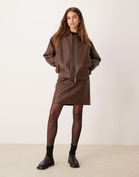 Calvin Klein Jeans faux leather bomber jacket in dark brown - ASOS Exclusive - view 1