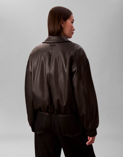 Calvin Klein Jeans faux leather insulated jacket in black, 2 of 4