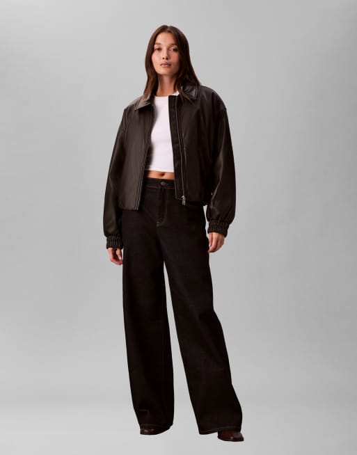 Calvin Klein Jeans faux leather insulated jacket in black, 3 of 4