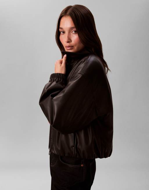 Calvin Klein Jeans faux leather insulated jacket in black, 4 of 4