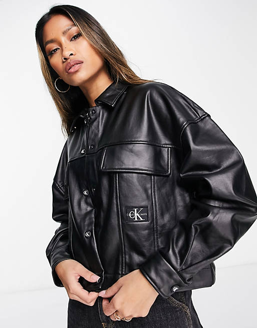 Calvin Klein Jeans faux leather jacket in black | ASOS