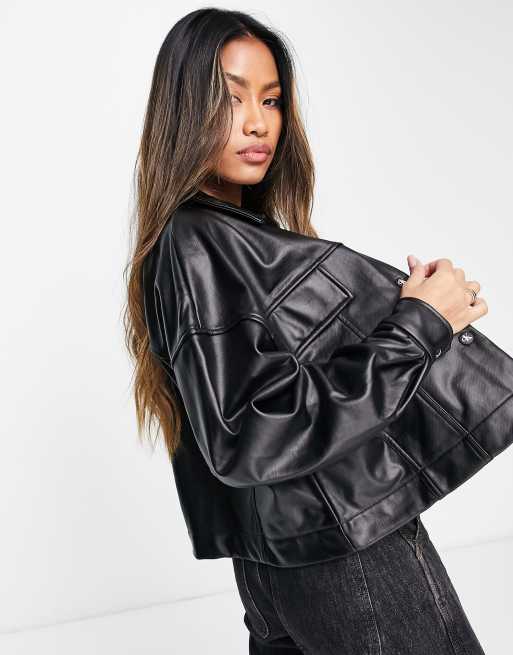 Calvin Klein Jeans faux leather jacket in black ASOS