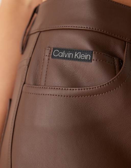 Calvin Klein Jeans faux leather mini skirt in dark brown - ASOS Exclusive |  ASOS