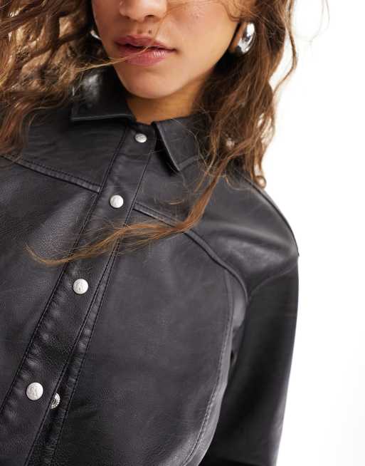 Calvin klein faux leather deals sleeve jacket