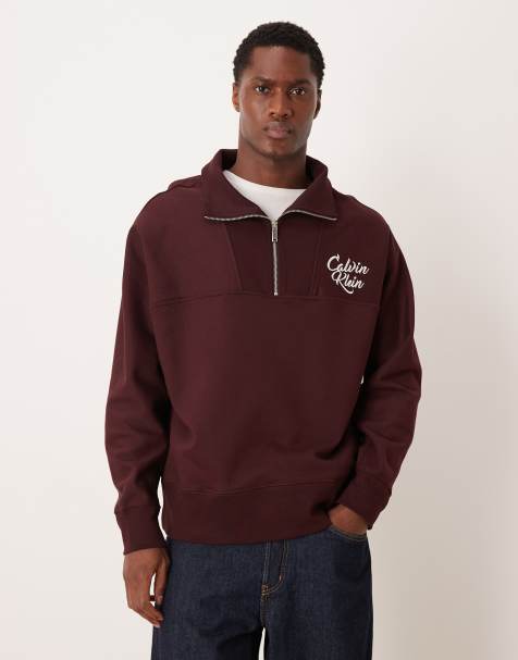Calvin Klein Jeans - Felpa accollata bordeaux con zip corta e logo - view 1