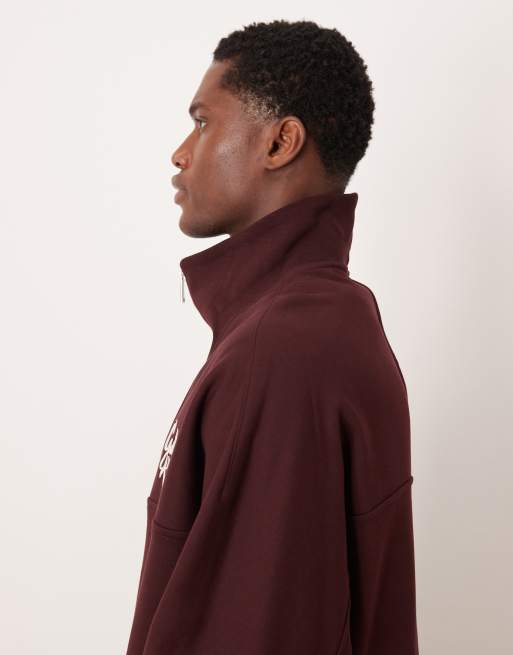Calvin Klein Jeans - Felpa accollata bordeaux con zip corta e logo, 4 di 5